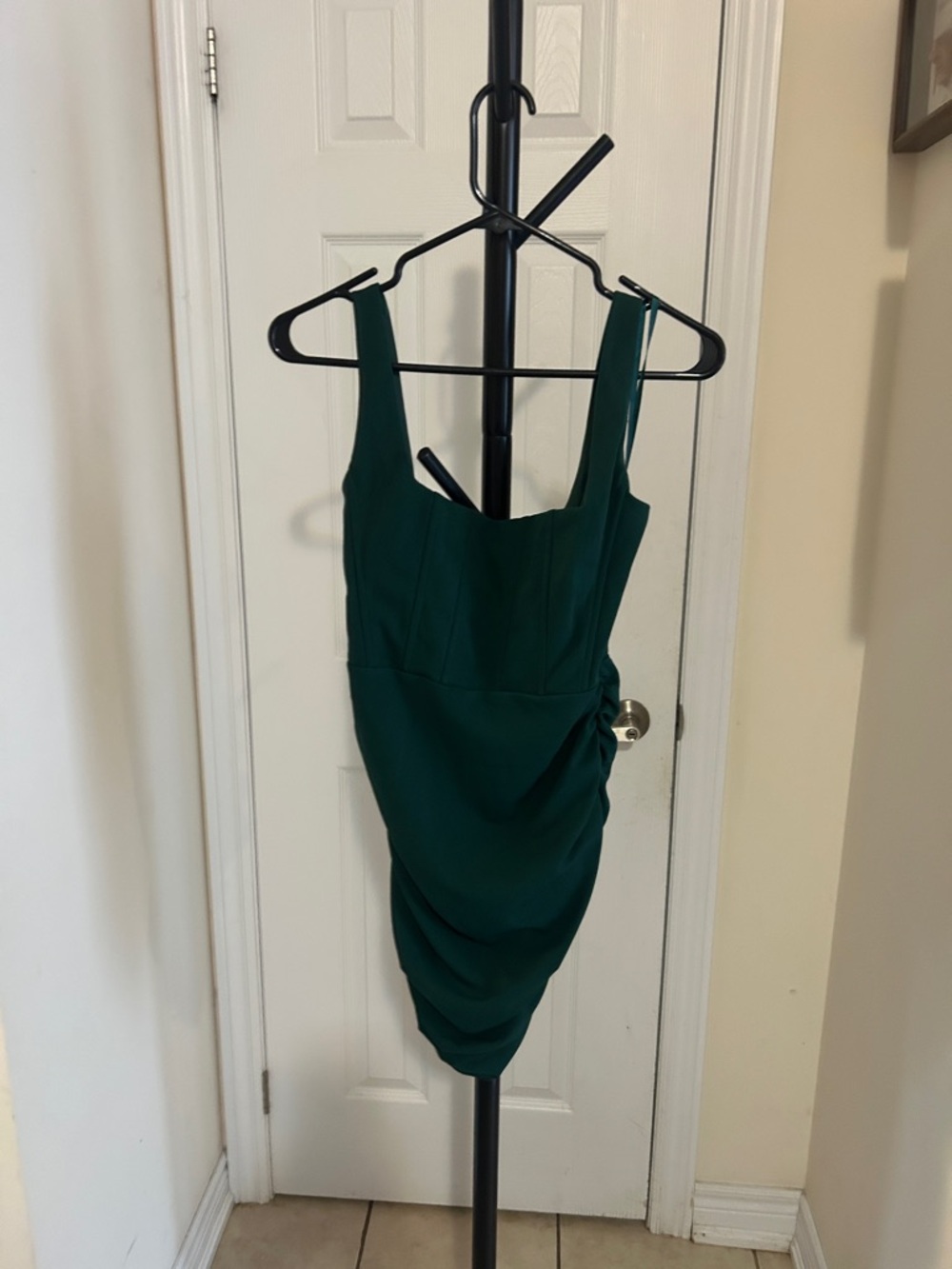 Windsor Forest Green Ruched Square-Neck Mini Dress